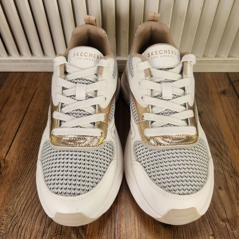Skechers Street Hazel Metallic Womens Sz 7 White Gold Sport Walking Shoes 177566 - Picture 8 of 9